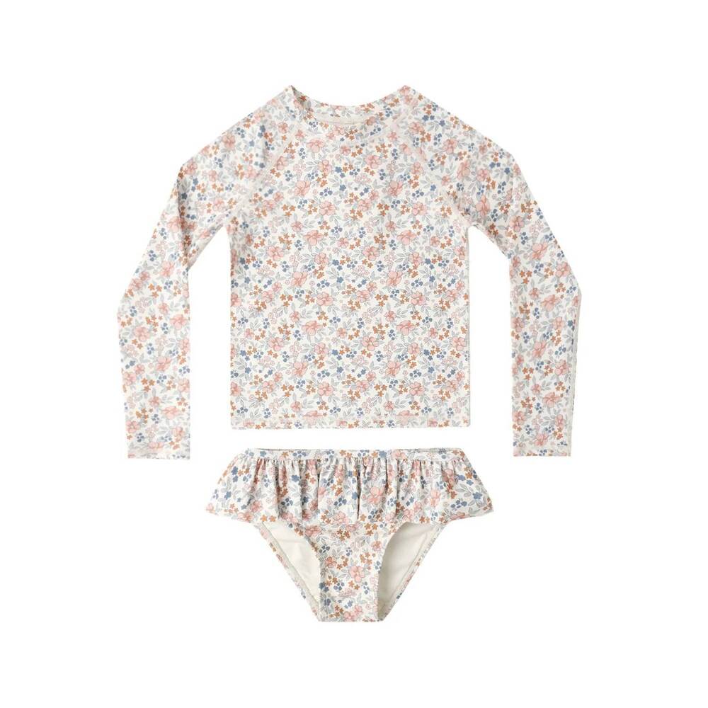 NEW RYLEE + CRU girl's rashguard set in flower field